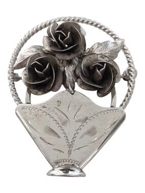 Vintage Bond Boyd Sterling Silver Rose Basket Brooch Floral Vintage Statement